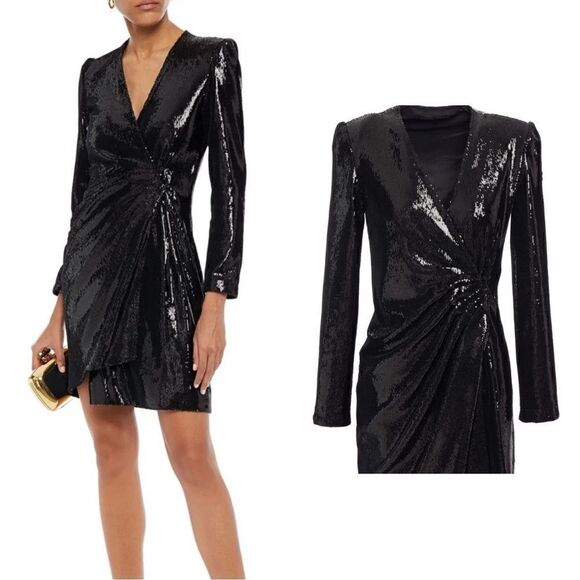 Maje $490 Rivy Sequined Mini Wrap Dress - Picture 1 of 15